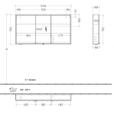 Villeroy & Boch My View+ szafka 140x16,8x75 cm z lustrem Graphite/czarny B48114VR