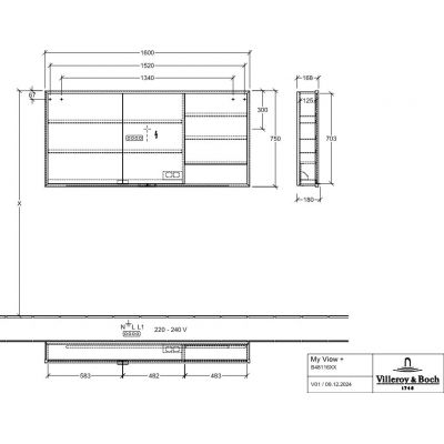 Villeroy & Boch My View+ szafka 75x16,8x160 cm z lustrem Wine Red/czarny B48116AH