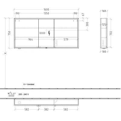 Villeroy & Boch My View+ szafka 160x16,8x75 cm z lustrem Arizona Oak/czarny B48116VH