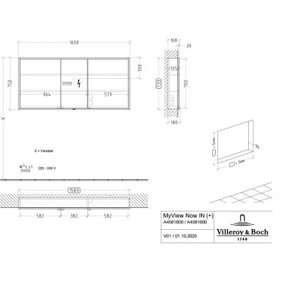 Villeroy & Boch My View+ szafka 160x16,8x75 cm z lustrem Volcano Black B48216VL