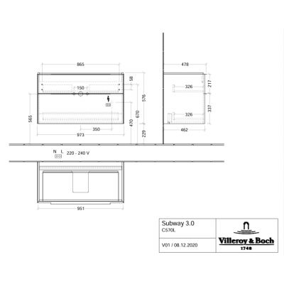 Villeroy & Boch Subway 3.0 szafka 97,3x47,8x57,6 cm podumywalkowa wisząca Cashmere Grey C570L2VN