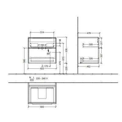 Villeroy & Boch Subway 3.0 szafka 62,2x47,8x57,6 cm podumywalkowa wisząca Volcano Black C576L1VL