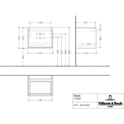 Villeroy & Boch Skyla szafka 52,2x42,4x43,6 cm podumywalkowa wisząca Graphite C78300VR