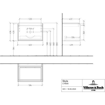 Villeroy & Boch Skyla szafka 62,2x43,9x43,6 cm podumywalkowa wisząca Graphite C78500VR