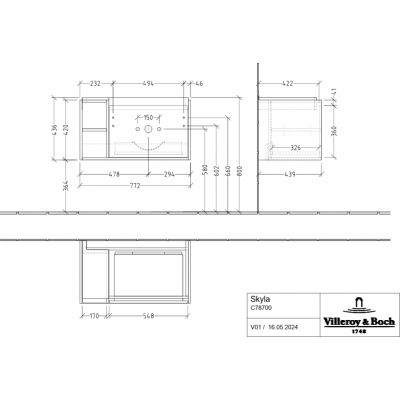Villeroy & Boch Skyla szafka 77,2x43,9x43,6 cm podumywalkowa wisząca prawa Soft Green C78700AF