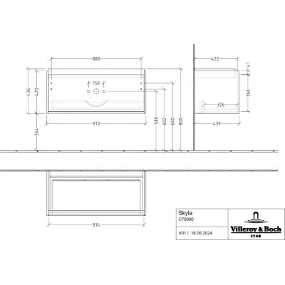 Villeroy & Boch Skyla szafka 97,2x43,9x43,6 cm podumywalkowa wisząca Graphite C78900VR