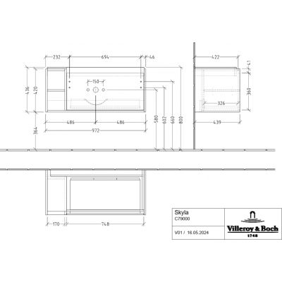 Villeroy & Boch Skyla szafka 97,2x43,9x43,6 cm podumywalkowa wisząca Soft Green C79000AF
