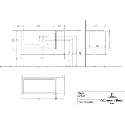 Villeroy & Boch Skyla szafka 97,2x43,9x43,6 cm podumywalkowa wisząca Brilliant White C79100VE