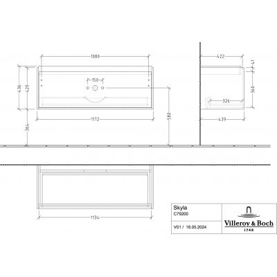 Villeroy & Boch Skyla szafka 117,2x43,9x43,6 cm podumywalkowa wisząca Oak Kansas C79200RH