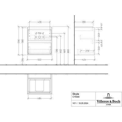 Villeroy & Boch Skyla szafka 52,2x42,4x59,6 cm podumywalkowa wisząca Volcano Black C79300VL