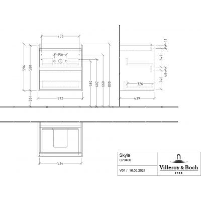 Villeroy & Boch Skyla szafka 57,2x43,9x59,6 cm podumywalkowa wisząca Graphite C79400VR