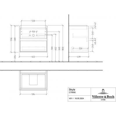 Villeroy & Boch Skyla szafka 62,2x43,9x59,6 cm podumywalkowa wisząca Graphite C79500VR