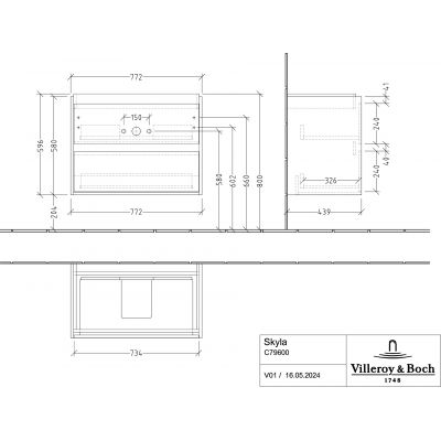 Villeroy & Boch Skyla szafka 77,2x43,9x59,6 cm podumywalkowa wisząca Volcano Black C79600VL
