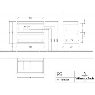 Villeroy & Boch Skyla szafka 77,2x43,9x59,6 cm podumywalkowa wisząca lewa Soft Green C79800AF
