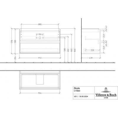 Villeroy & Boch Skyla szafka 97,2x43,9x59,6 cm podumywalkowa wisząca Graphite C79900VR