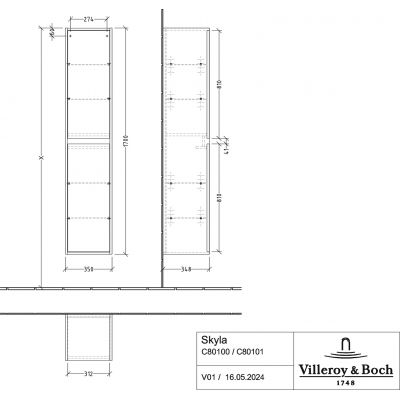 Villeroy & Boch Skyla szafka 35x34,8x170 cm boczna wisząca lewa Oak Kansas C80100RH