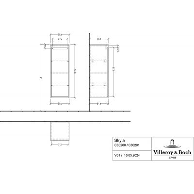 Villeroy & Boch Skyla szafka 35x34,9x100 cm boczna wisząca lewa Graphite C80200VR