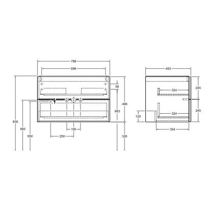 Villeroy & Boch Antao szafka 78,8x49,6x50,4 cm podumywalkowa wisząca Black Matt Lacquer K04000PD