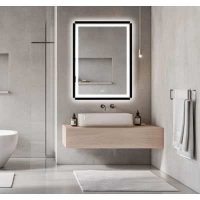 Venti Duo Silver lustro 60x80 cm prostokątne z oświetleniem z matą grzewczą czarny-srebrny