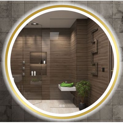 Venti Orion Gold lustro 80 cm okrągłe z oświetleniem z matą grzewczą złoty