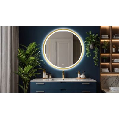 Venti Orion Gold lustro 80 cm okrągłe z oświetleniem z matą grzewczą złoty