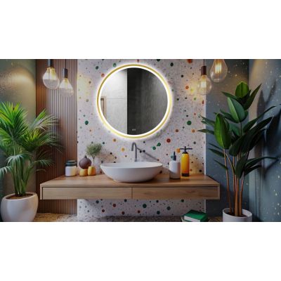 Venti Orion Gold lustro 80 cm okrągłe z oświetleniem z matą grzewczą złoty