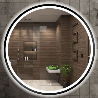 Venti Orion Black lustro 60 cm okrągłe z oświetleniem czarny