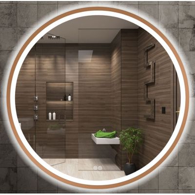 Venti Orion Red Gold lustro 60x60 cm okrągłe z oświetleniem z matą grzewczą miedź