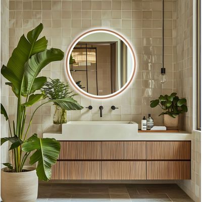 Venti Orion Red Gold lustro 60x60 cm okrągłe z oświetleniem z matą grzewczą miedź