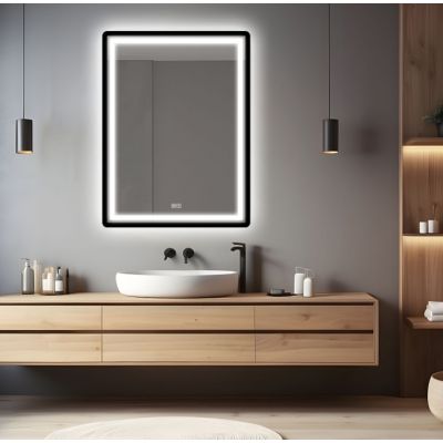 Venti Duo Black lustro 60x80 cm prostokątne z oświetleniem z matą grzewczą czarny