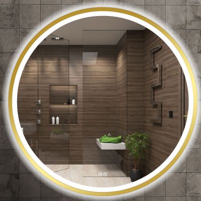 Venti Orion Gold lustro 80 cm okrągłe z oświetleniem z matą grzewczą złoty