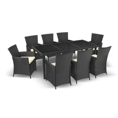 Eurohit Bahama Max zestaw mebli ogrodowych 8-osobowy stół i osiem krzeseł czarno-kremowy