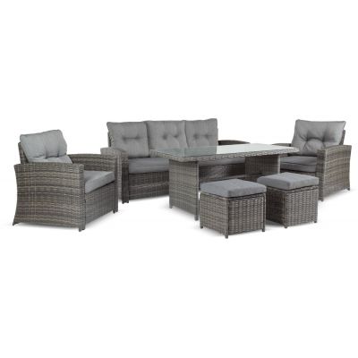 Eurohit Monaco zestaw mebli ogrodowych 5-osobowy sofa z fotelami, stół z pufami i poduszkami brąz/grafit