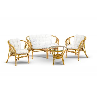 Eurohit Bahama zestaw mebli ogrodowych 4-osobowy stolik z kanapą i dwa fotele rattan-biały
