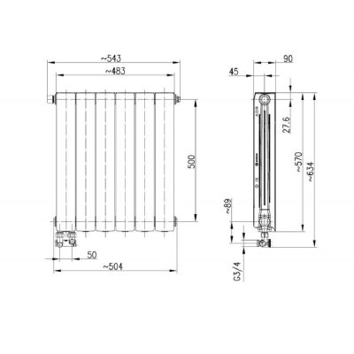 KFA Armatura ADR500/D/6 grzejnik pokojowy 57x48,3 cm podłączenie dolne biały 763-063-44