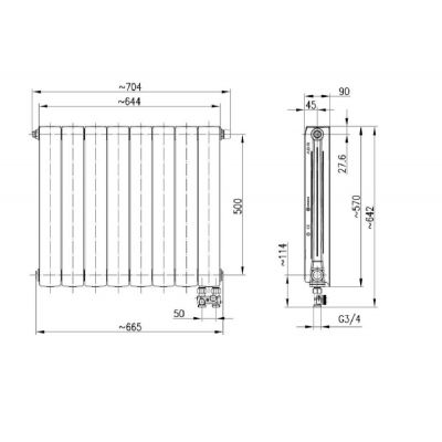 KFA Armatura ADR500/D/8 grzejnik pokojowy 57x64,4 cm podłączenie dolne biały 763-082-44