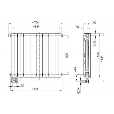 KFA Armatura ADR500 grzejnik pokojowy 57x70,4 cm podłączenie dolne biały 763-083-44