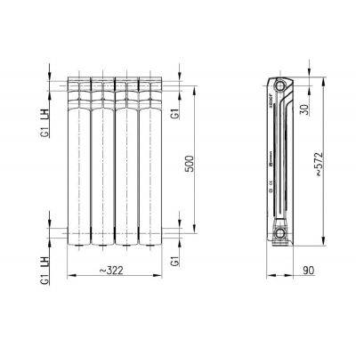 KFA Armatura G500F/4 grzejnik pokojowy 57,2x32,2 cm podłączenie boczne grafitowy 777-040-61