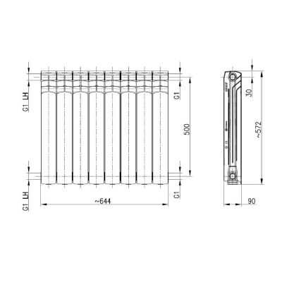 KFA Armatura G500F/8 grzejnik pokojowy 57,2x64,4 cm podłączenie boczne czarny 789-080-81