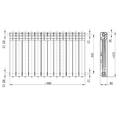 KFA Armatura G500F/12 grzejnik pokojowy 57,2x96,6 cm podłączenie boczne grafitowy 777-120-61