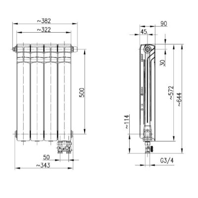 KFA Armatura G500F/D/4 grzejnik pokojowy 57,2x32,2 cm podłączenie dolne biały 789-042-44