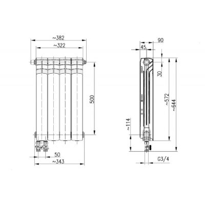 KFA Armatura G500F/D/4 grzejnik pokojowy 57,2x32,2 cm podłączenie dolne biały 789-044-44