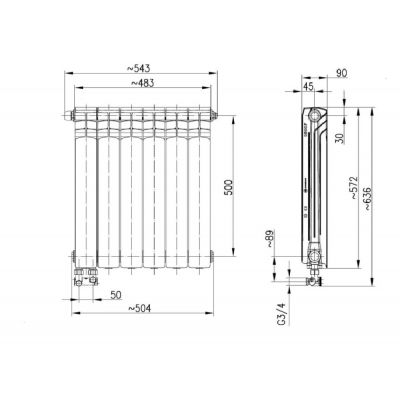 KFA Armatura G500F/D/6 grzejnik pokojowy 57,2x48,3 cm podłączenie dolne biały 789-063-44