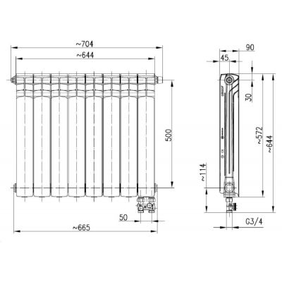 KFA Armatura G500F/D/8 grzejnik pokojowy 57,2x64,4 cm podłączenie dolne biały 789-082-44