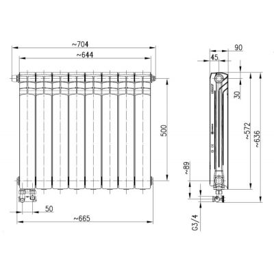 KFA Armatura G500F/D/8 grzejnik pokojowy 57,2x64,4 cm podłączenie dolne biały 789-083-44