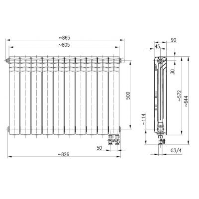 KFA Armatura G500F/D/10 grzejnik pokojowy 57,2x80,5 cm podłączenie dolne biały 789-102-44