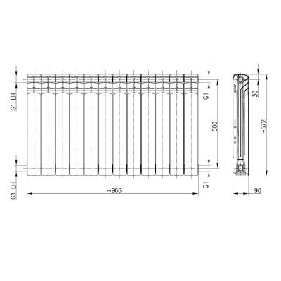 KFA Armatura G500F grzejnik pokojowy 57,2x96,6 cm podłączenie boczne czarny 789-120-81