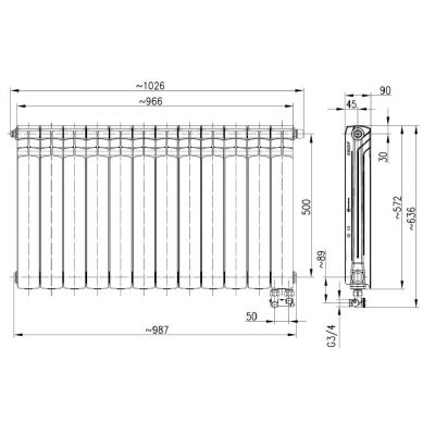 KFA Armatura G500F/D/12 grzejnik pokojowy 57,2x96,6 cm podłączenie dolne biały 789-122-44