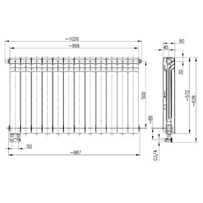 KFA Armatura G500F/D/12 grzejnik pokojowy 57,2x96,6 cm podłączenie dolne biały 789-123-44