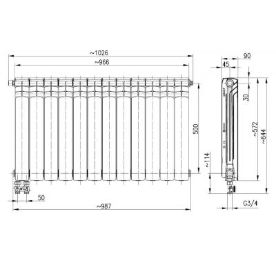 KFA Armatura G500F/D/12 grzejnik pokojowy 57,2x96,6 cm podłączenie dolne biały 789-124-44